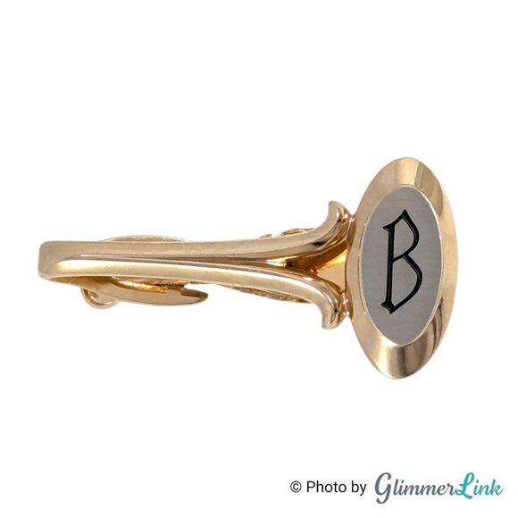 Vintage Hickok USA Monogram B Cufflinks and Tie Bar Jewelry Set Gold Tone Oval - Picture 5 of 10